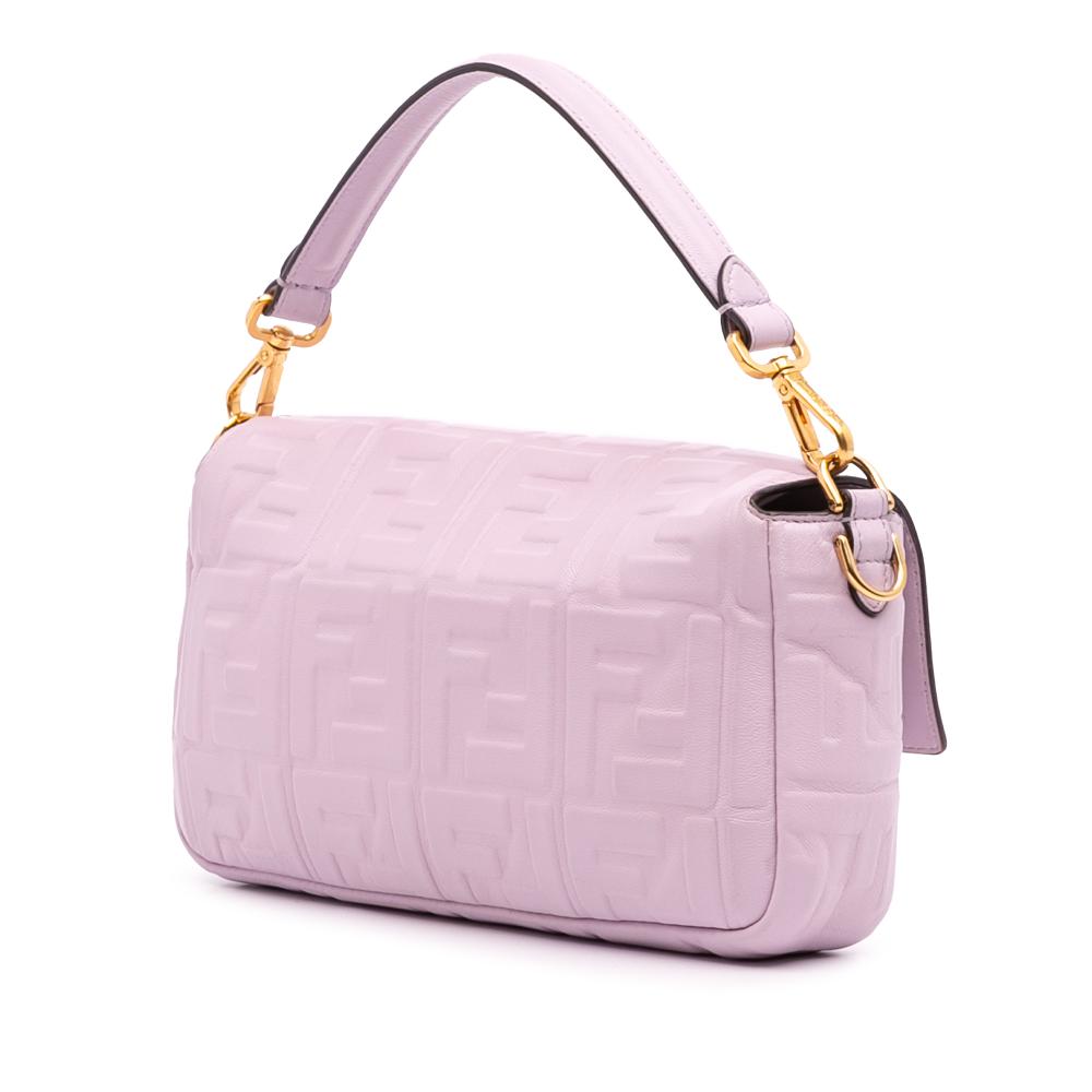 Fendi AB Fendi Pink Light Pink Calf Leather Medium Embossed FF Baguette Satchel Italy