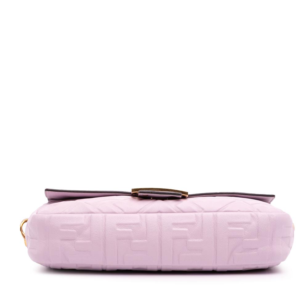 Fendi AB Fendi Pink Light Pink Calf Leather Medium Embossed FF Baguette Satchel Italy