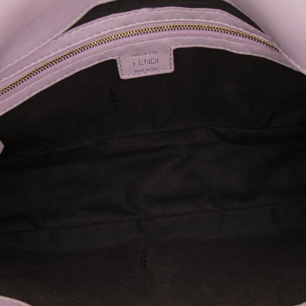 Fendi AB Fendi Pink Light Pink Calf Leather Medium Embossed FF Baguette Satchel Italy