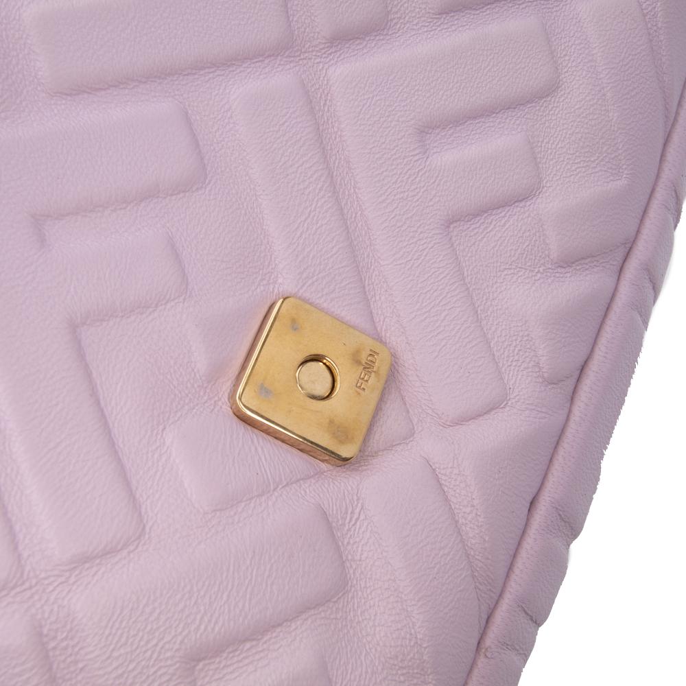 Fendi AB Fendi Pink Light Pink Calf Leather Medium Embossed FF Baguette Satchel Italy