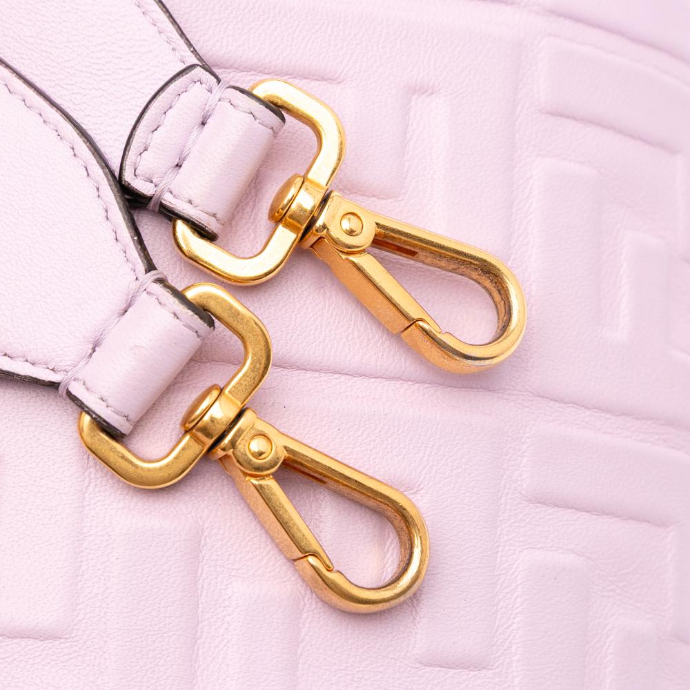 Fendi AB Fendi Pink Light Pink Calf Leather Medium Embossed FF Baguette Satchel Italy