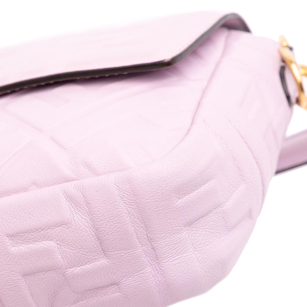Fendi AB Fendi Pink Light Pink Calf Leather Medium Embossed FF Baguette Satchel Italy