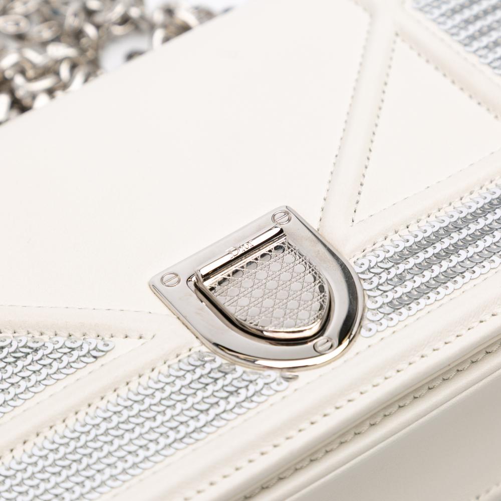 Christian Dior AB Dior White Calf Leather Small skin Diorama Sequin Flap Italy