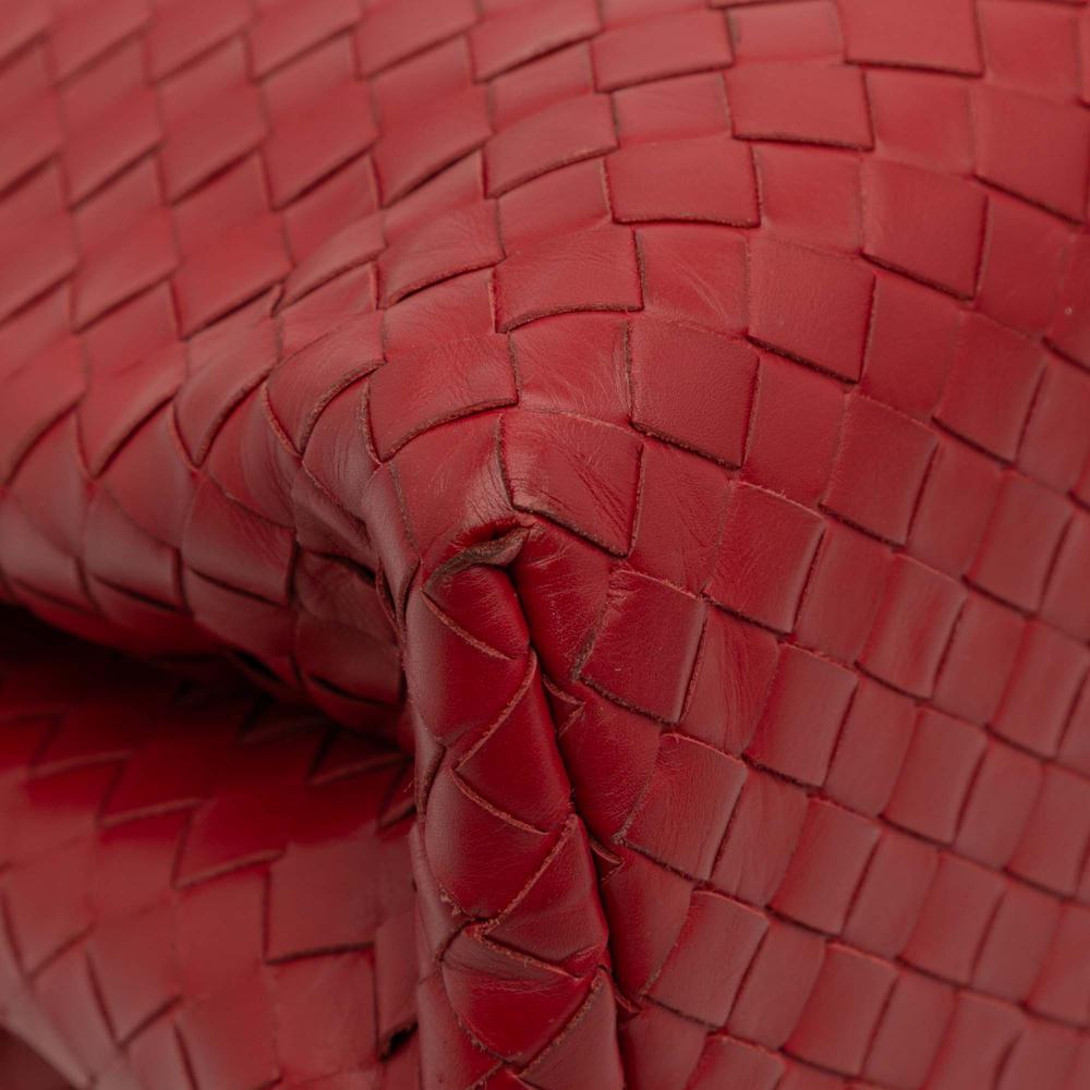 Bottega Veneta B Bottega Veneta Red Nappa Leather Leather Small Nappa Intrecciato Roma Satchel Italy