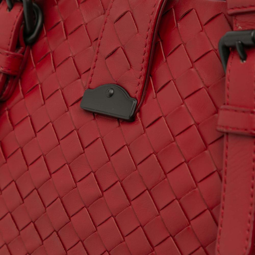 Bottega Veneta B Bottega Veneta Red Nappa Leather Leather Small Nappa Intrecciato Roma Satchel Italy