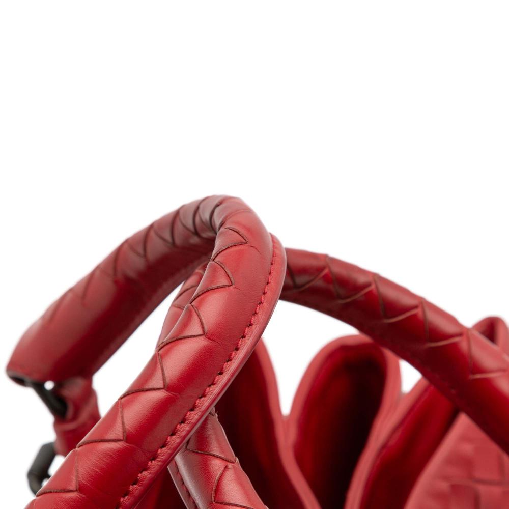 Bottega Veneta B Bottega Veneta Red Nappa Leather Leather Small Nappa Intrecciato Roma Satchel Italy