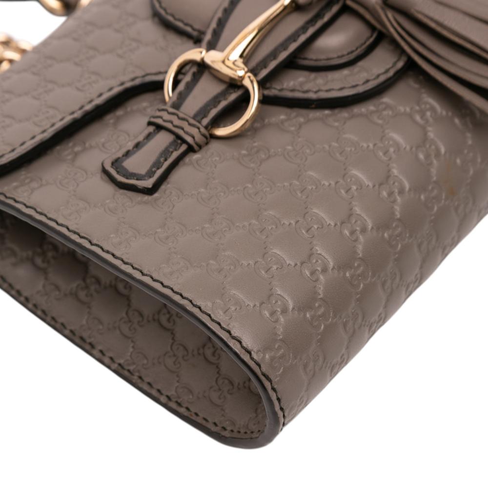 Gucci AB Gucci Brown Taupe Calf Leather Mini Microguccissima Emily Crossbody Italy