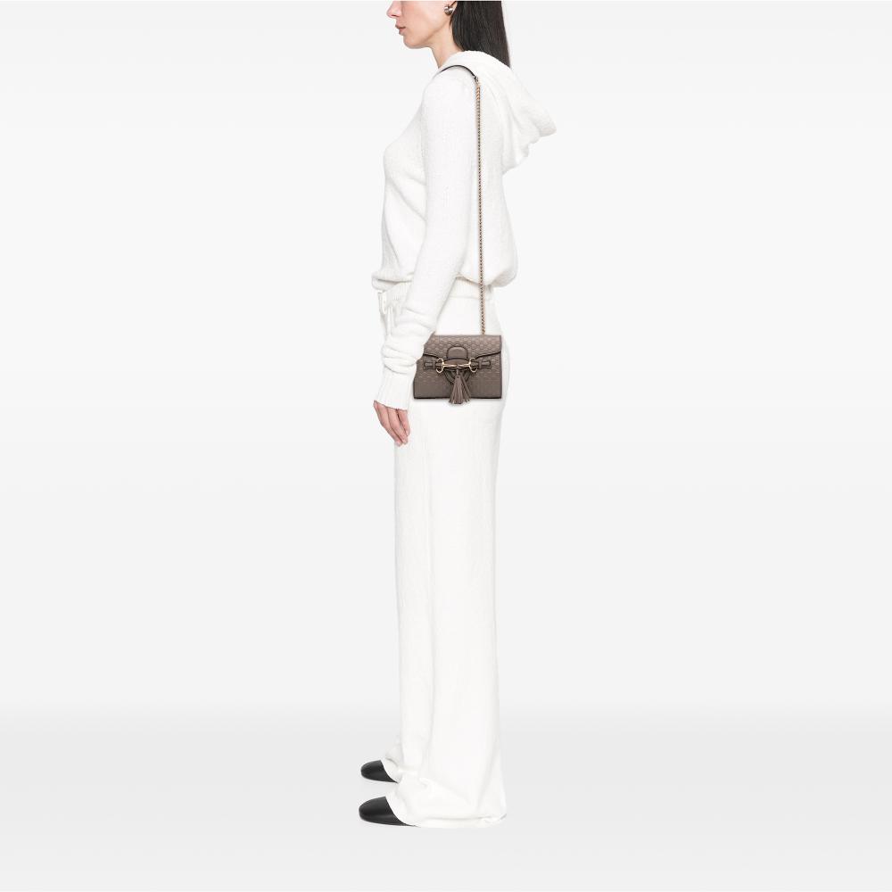 Gucci AB Gucci Brown Taupe Calf Leather Mini Microguccissima Emily Crossbody Italy