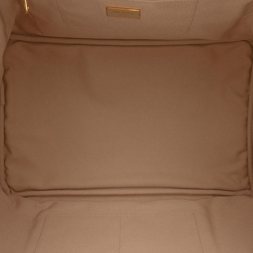 Prada B Prada Brown Beige Canvas Fabric Large Canapa Bijoux Satchel Italy