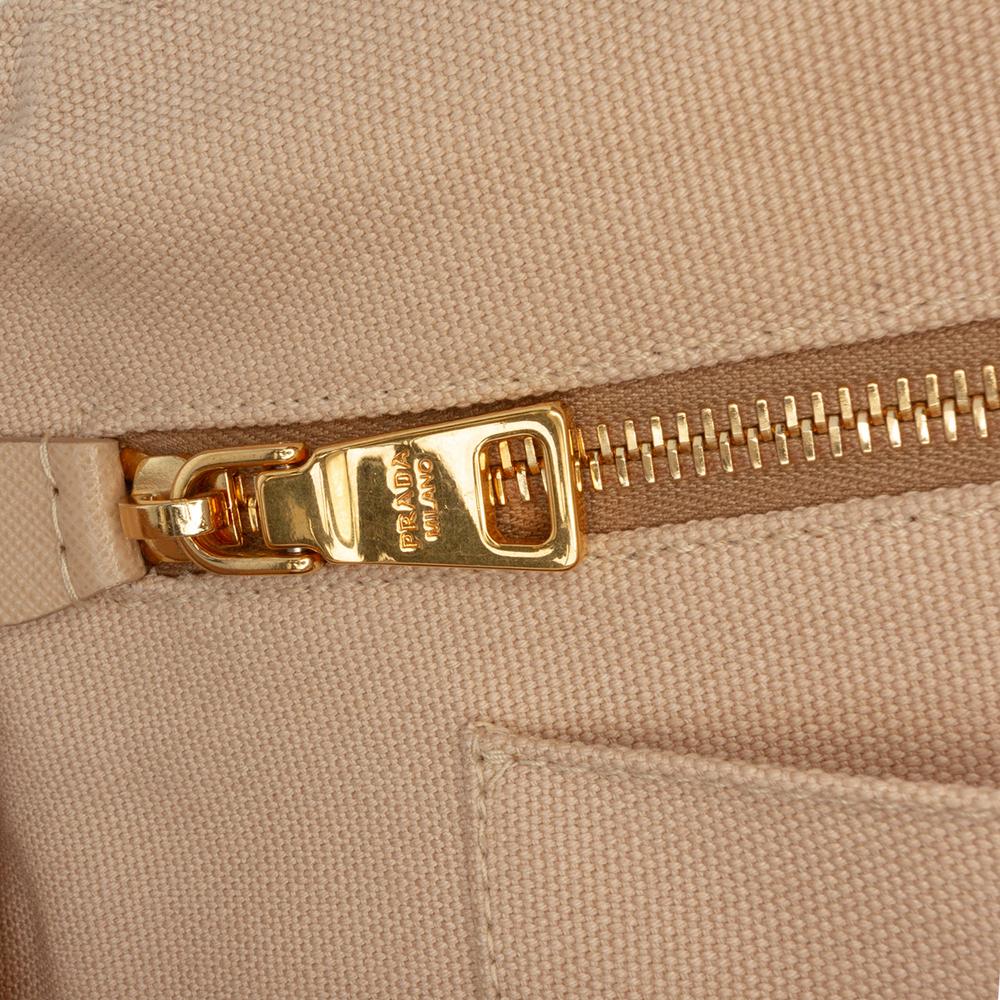 Prada B Prada Brown Beige Canvas Fabric Large Canapa Bijoux Satchel Italy
