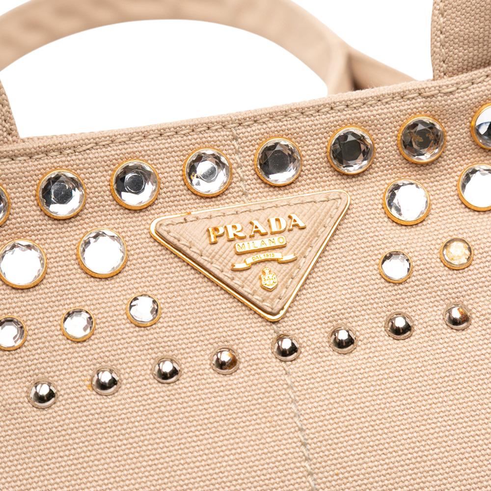 Prada B Prada Brown Beige Canvas Fabric Large Canapa Bijoux Satchel Italy