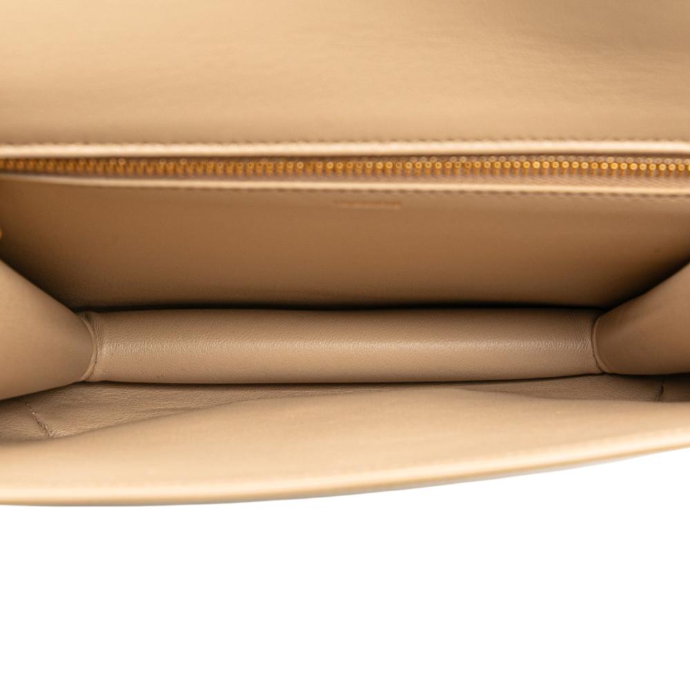 Celine AB Celine Brown Beige Calf Leather Teen Shiny skin Triomphe Besace Clea Chain Crossbody Italy