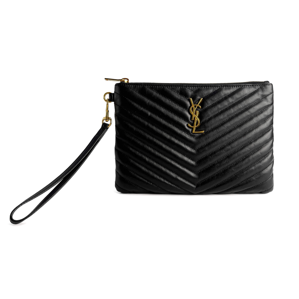Saint Laurent Cassandre Small Leather Clutch Black