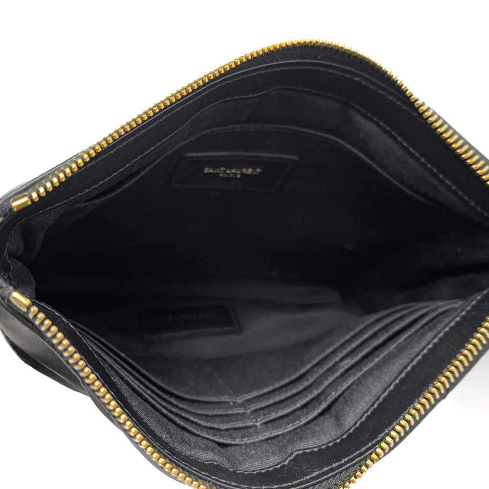Saint Laurent Cassandre Small Leather Clutch Black