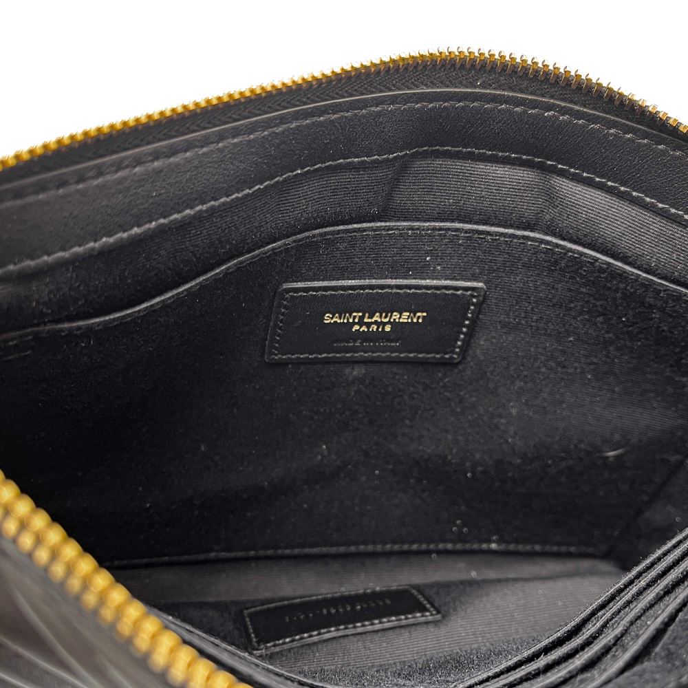 Saint Laurent Cassandre Small Leather Clutch Black