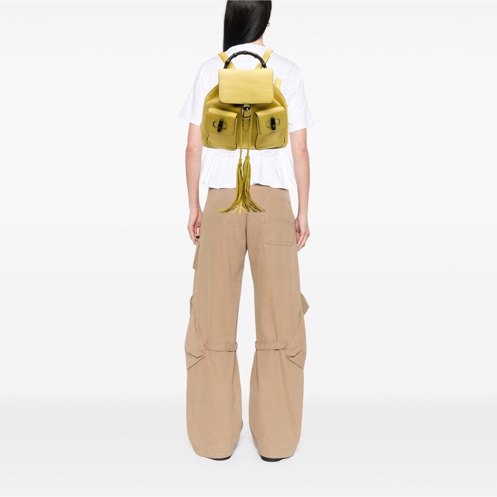 Gucci B Gucci Yellow Calf Leather Bamboo Tassel Backpack Italy