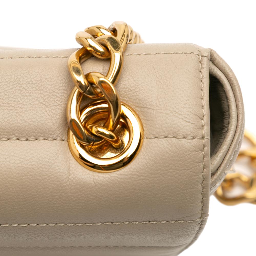 Celine B Celine Brown Light Brown Goatskin Leather Matelasse Monochrome Chain Shoulder Bag Italy