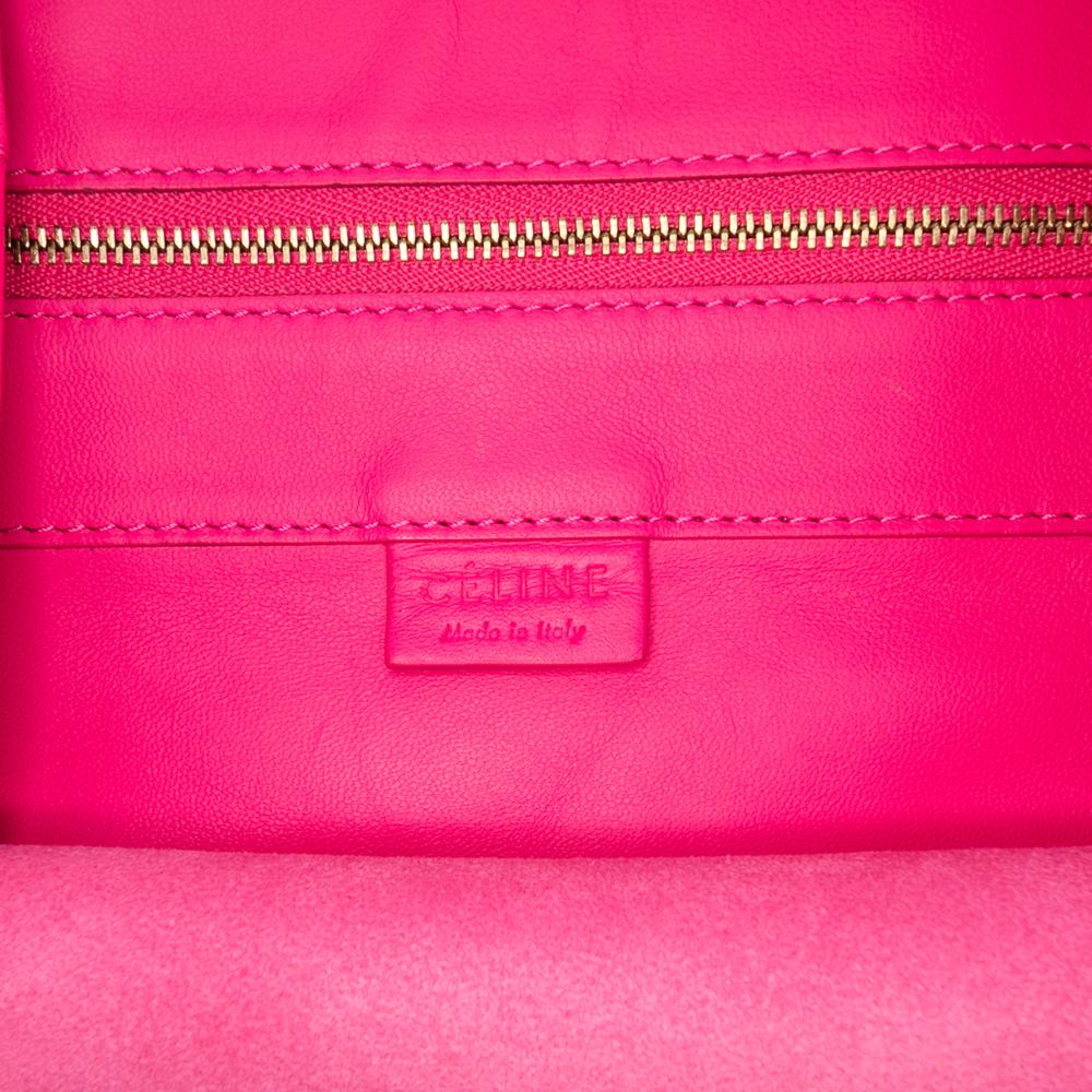 Celine B Celine Pink Hot Pink with Orange Calf Leather Bicolor Vertical Cabas Tote Italy