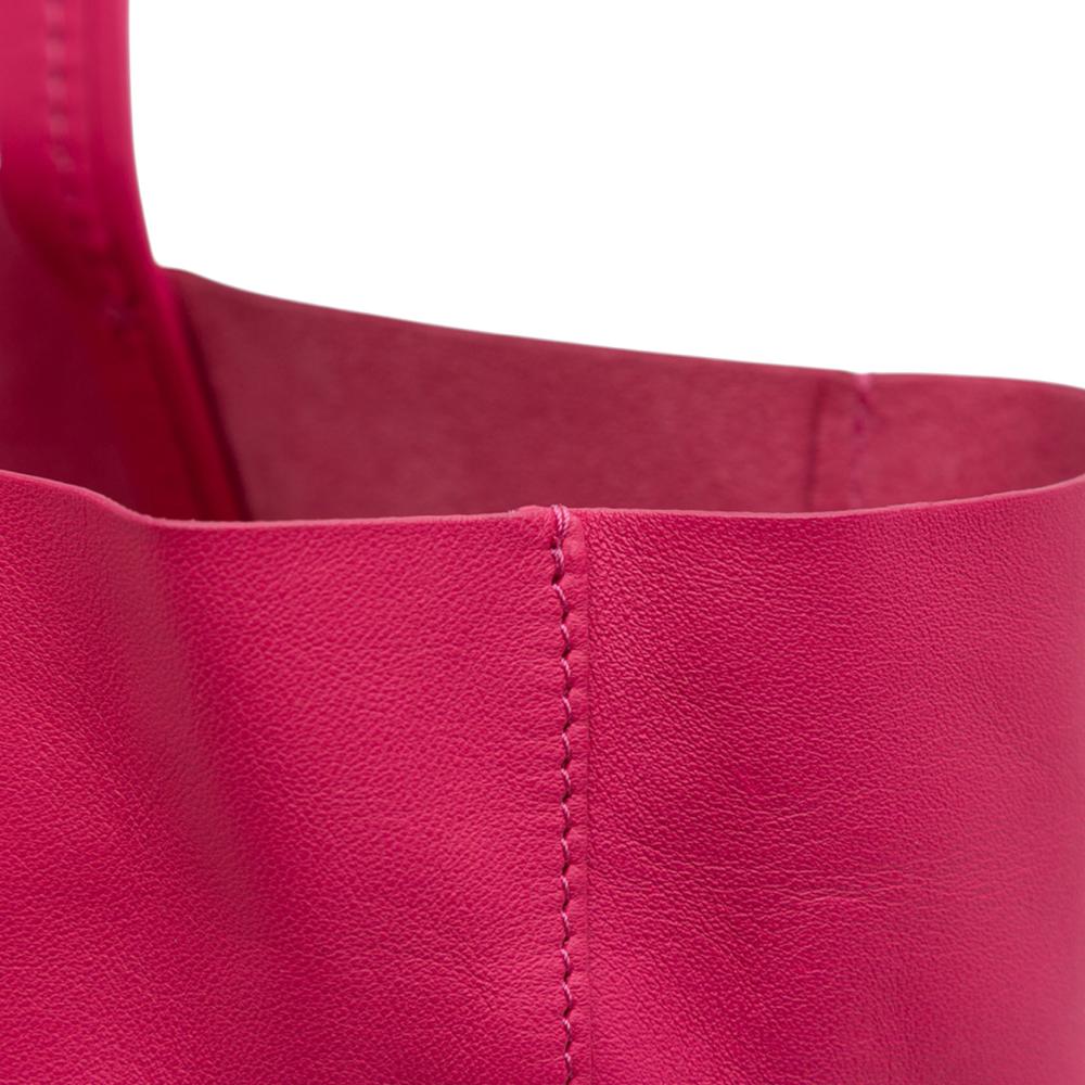 Celine B Celine Pink Hot Pink with Orange Calf Leather Bicolor Vertical Cabas Tote Italy