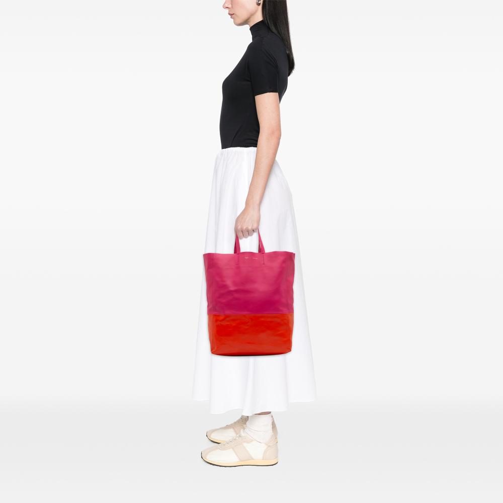 Celine B Celine Pink Hot Pink with Orange Calf Leather Bicolor Vertical Cabas Tote Italy