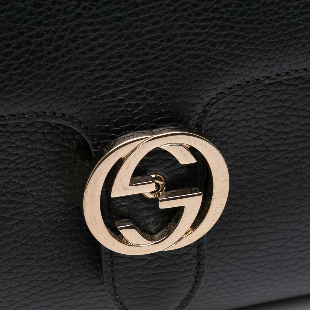 Gucci B Gucci Black Calf Leather Medium Dollar Interlocking G Satchel Italy