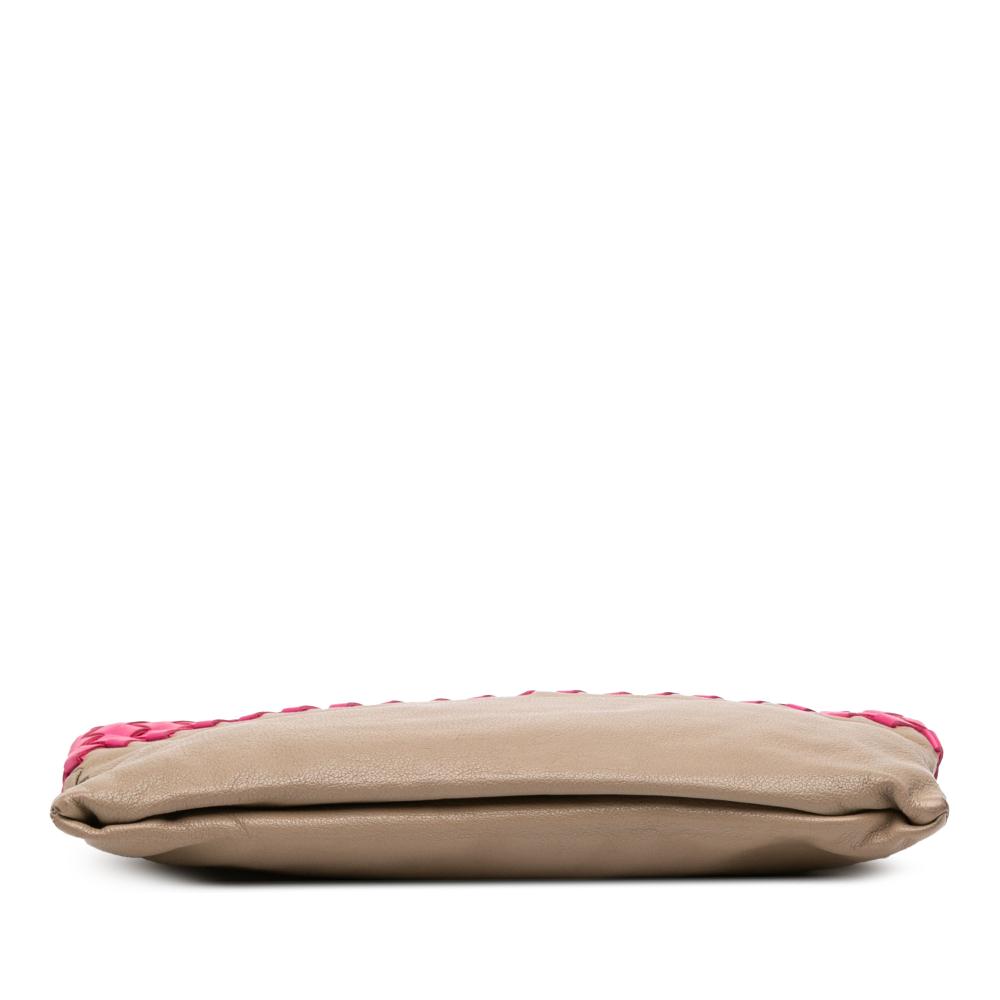 Bottega Veneta B Bottega Veneta Brown Beige Nappa Leather Leather Intrecciato Trimmed Bicolor Nappa Clutch Italy