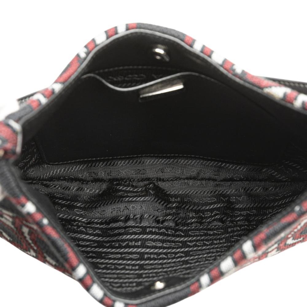 Prada AB Prada Black Jacquard Fabric Knit Cleo Shoulder Bag Italy