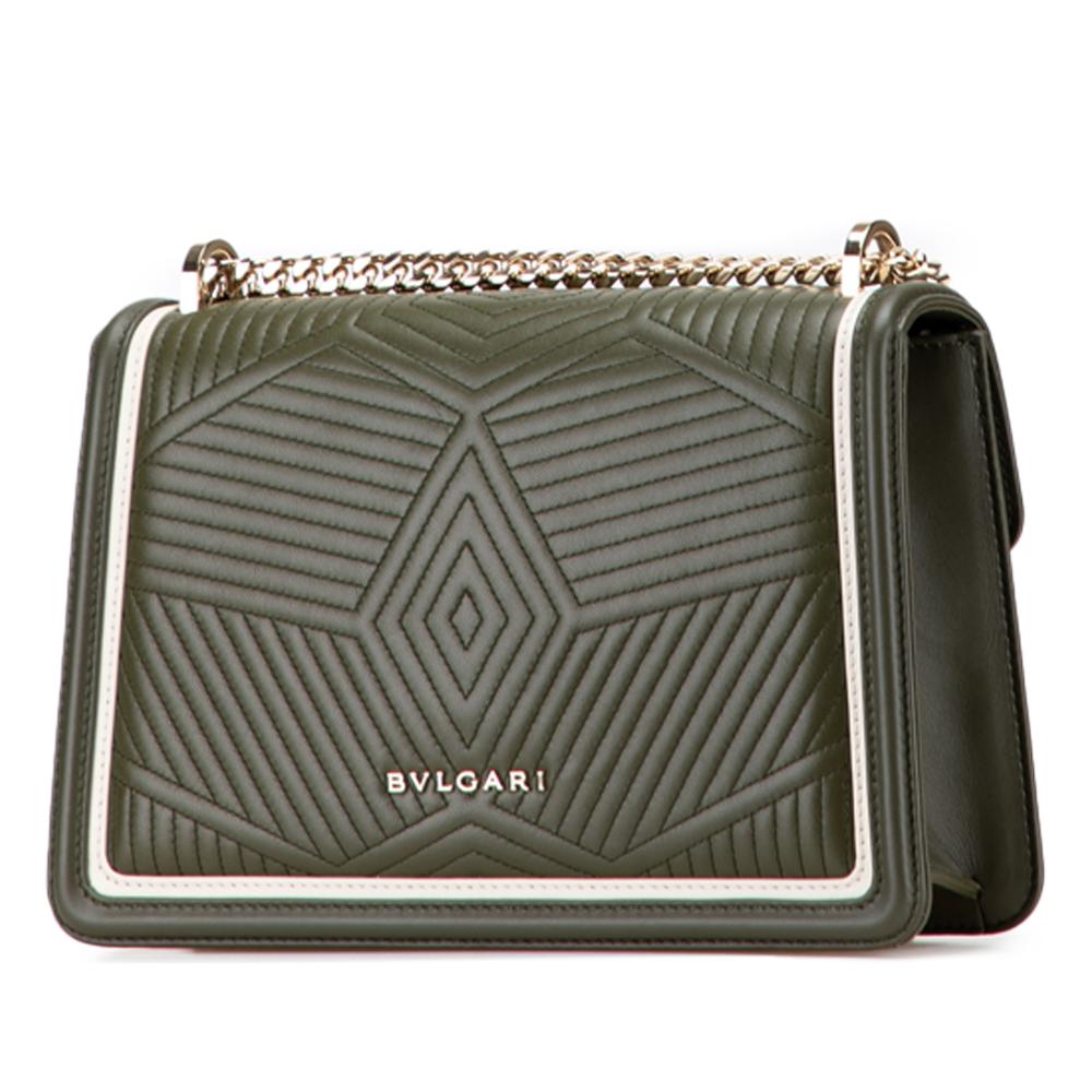 Bvlgari Green Olive Green Calf Leather Quilted skin Diamond Blast Serpenti Forever Crossbody Italy