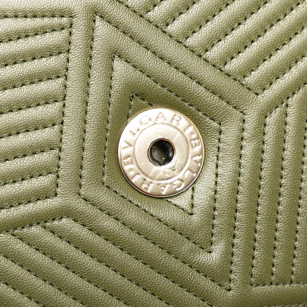 Bvlgari Green Olive Green Calf Leather Quilted skin Diamond Blast Serpenti Forever Crossbody Italy