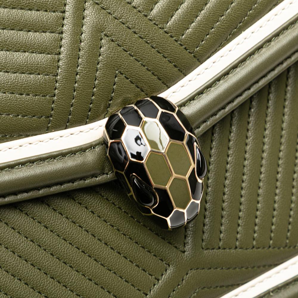 Bvlgari Green Olive Green Calf Leather Quilted skin Diamond Blast Serpenti Forever Crossbody Italy