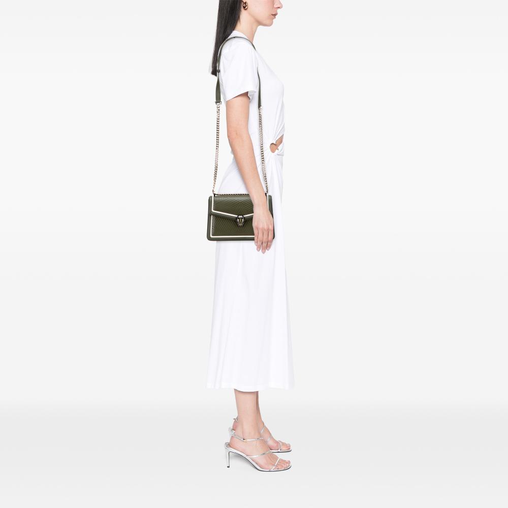 Bvlgari Green Olive Green Calf Leather Quilted skin Diamond Blast Serpenti Forever Crossbody Italy