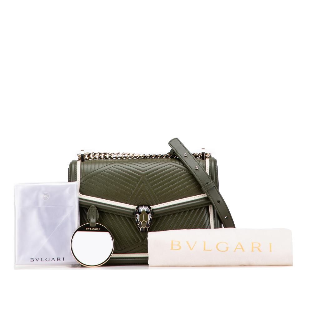 Bvlgari Green Olive Green Calf Leather Quilted skin Diamond Blast Serpenti Forever Crossbody Italy