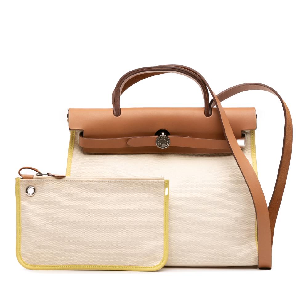 Hermès B Hermès Brown Beige Canvas Fabric Toile Herbag Zip 31 France