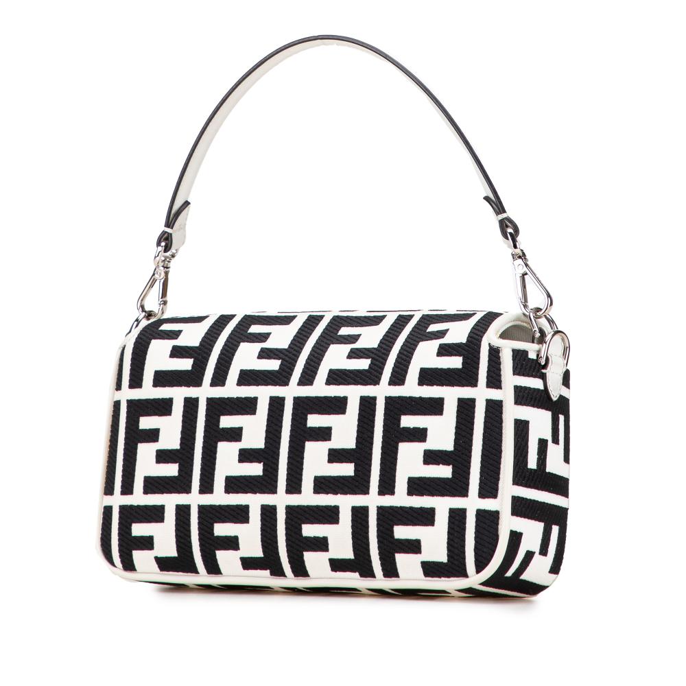 Fendi AB Fendi White Canvas Fabric Zucca Embroidered Baguette Satchel Italy