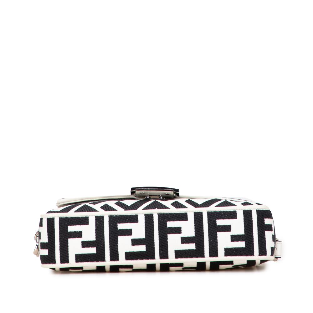 Fendi AB Fendi White Canvas Fabric Zucca Embroidered Baguette Satchel Italy