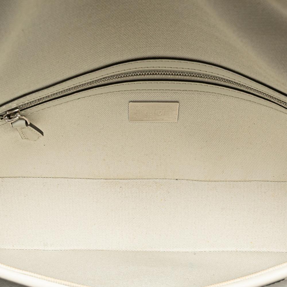 Fendi AB Fendi White Canvas Fabric Zucca Embroidered Baguette Satchel Italy