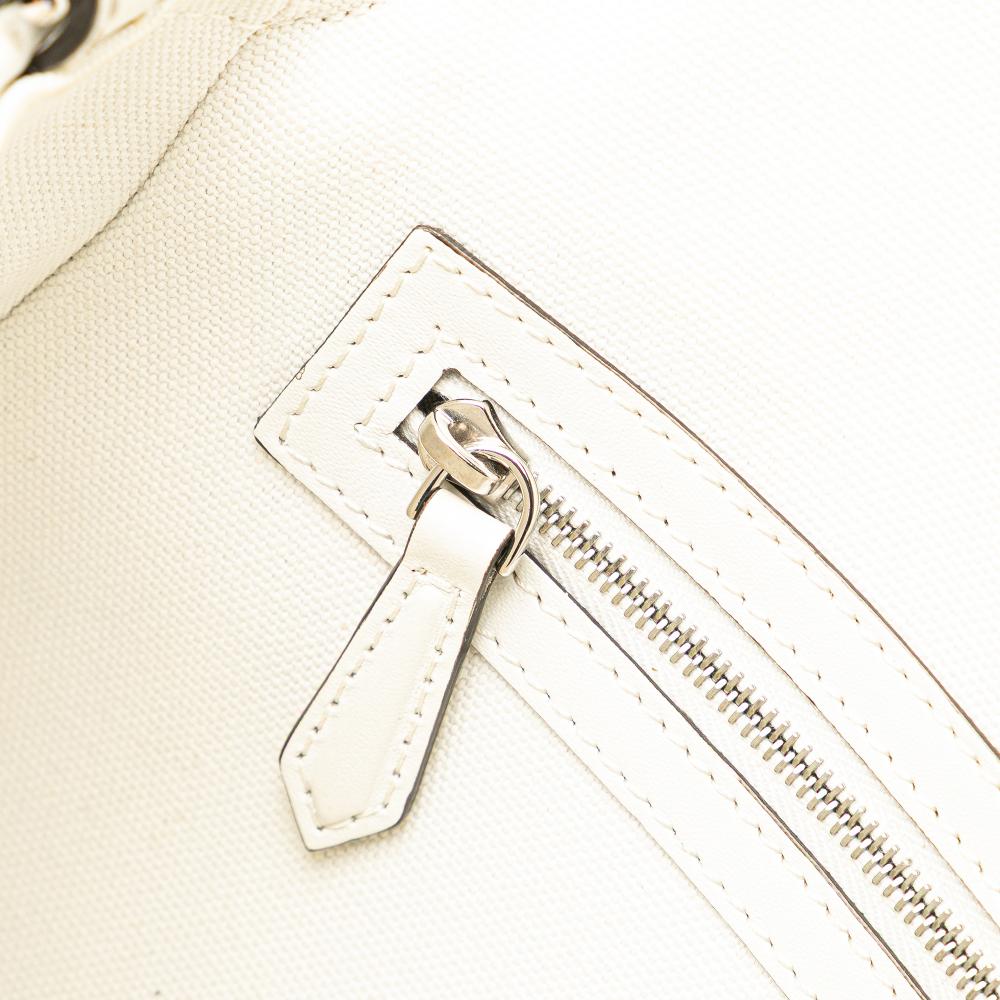 Fendi AB Fendi White Canvas Fabric Zucca Embroidered Baguette Satchel Italy