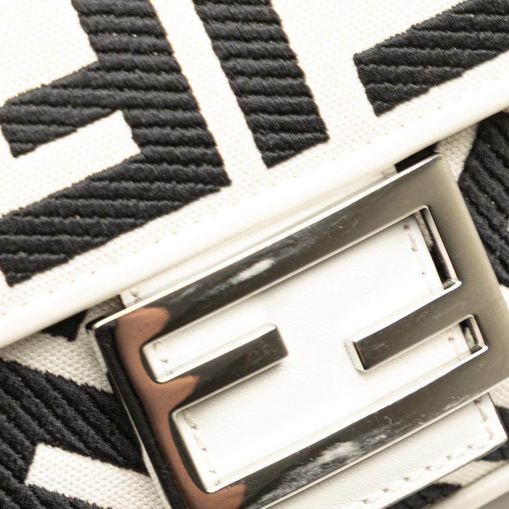 Fendi AB Fendi White Canvas Fabric Zucca Embroidered Baguette Satchel Italy