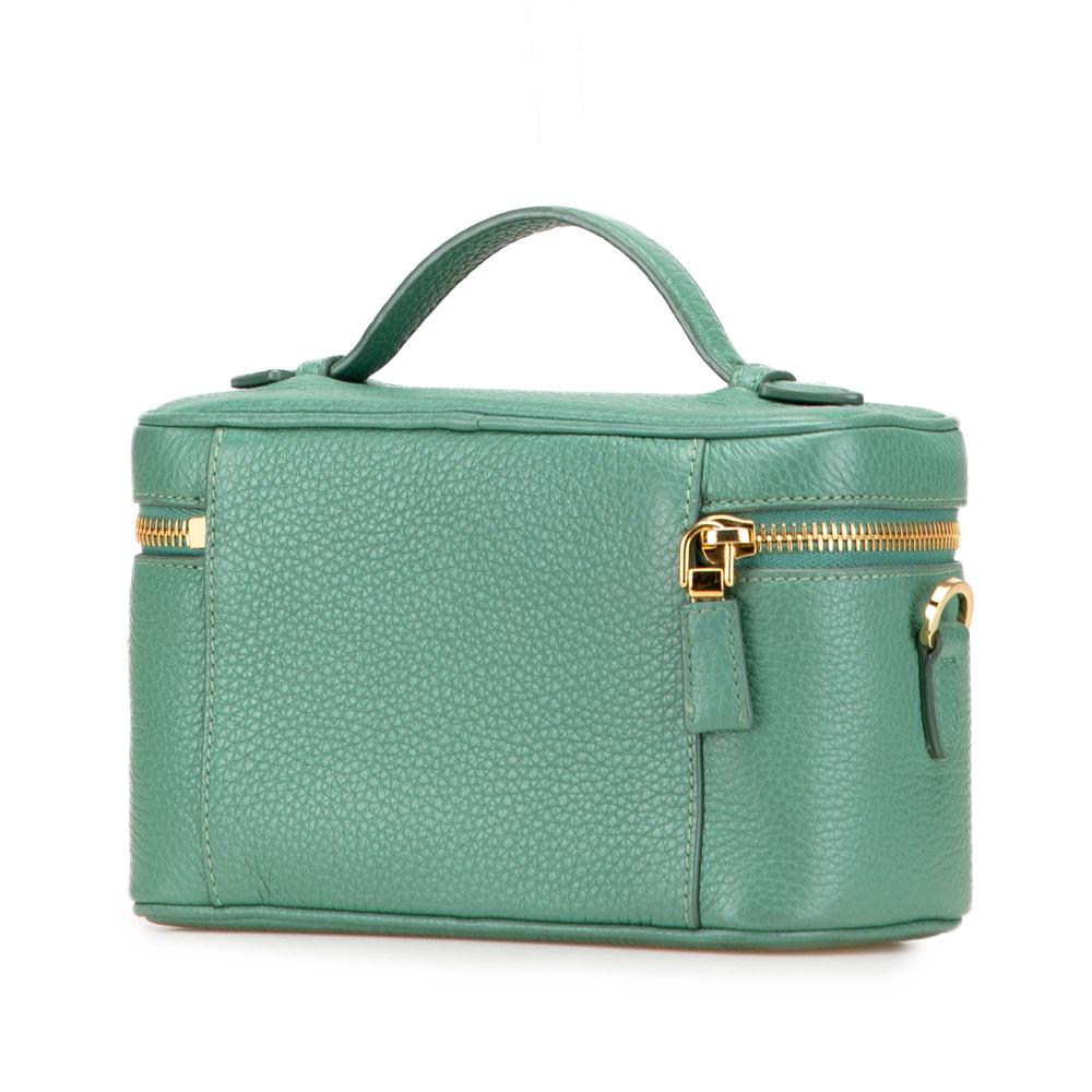Prada AB Prada Green Mint Calf Leather Mini Vitello Daino Vanity Top Handle Bag Italy