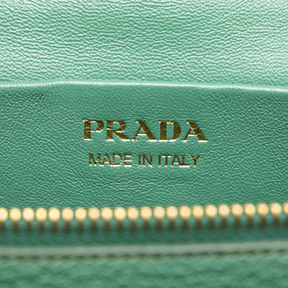Prada AB Prada Green Mint Calf Leather Mini Vitello Daino Vanity Top Handle Bag Italy