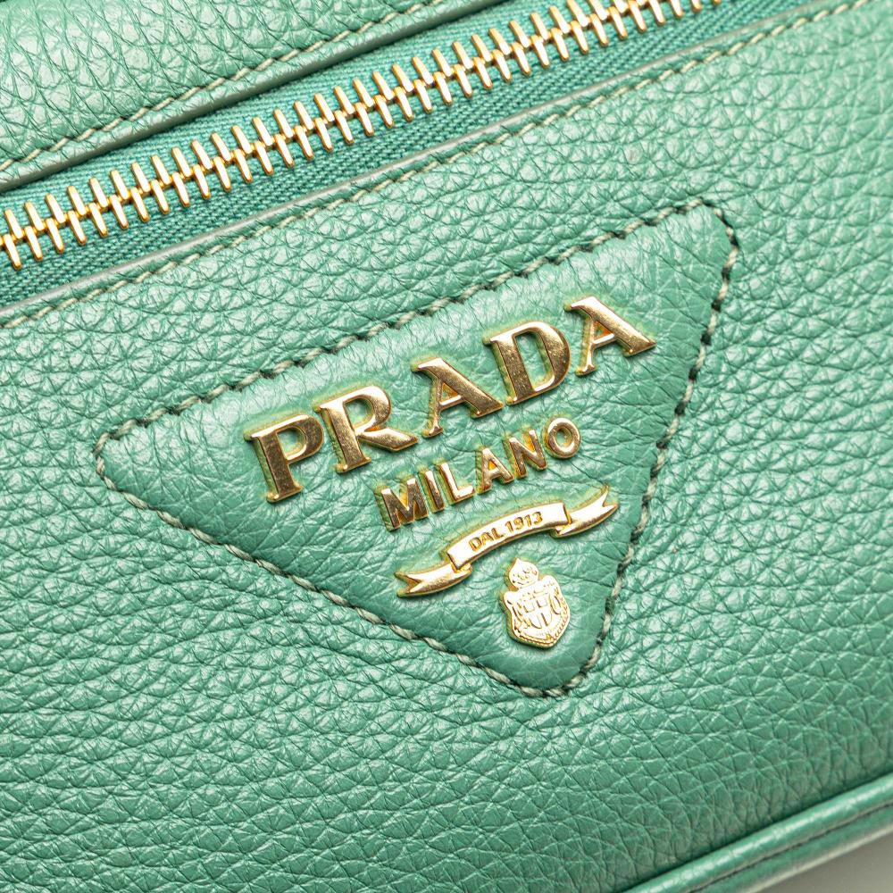 Prada AB Prada Green Mint Calf Leather Mini Vitello Daino Vanity Top Handle Bag Italy