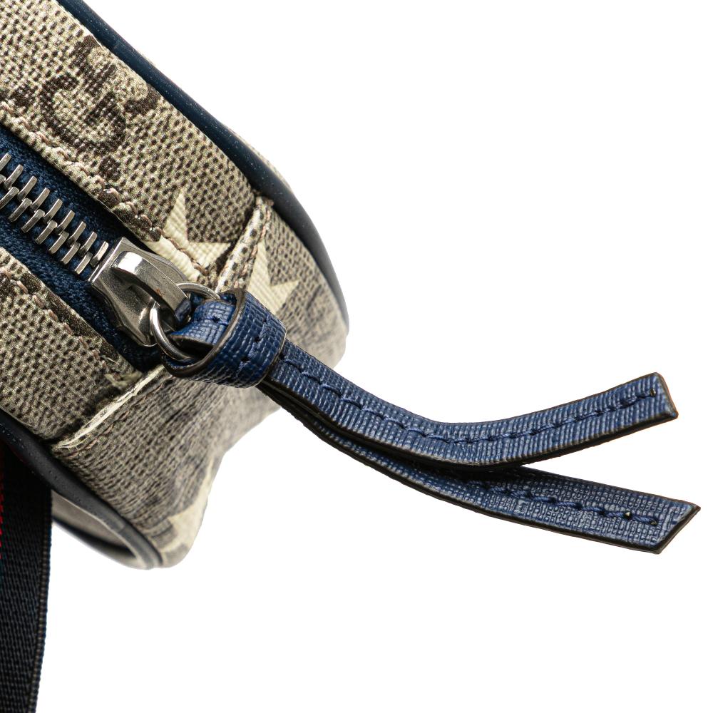 Gucci AB Gucci Brown Beige Coated Canvas Fabric Kids GG Supreme Stars Web Belt Bag Italy