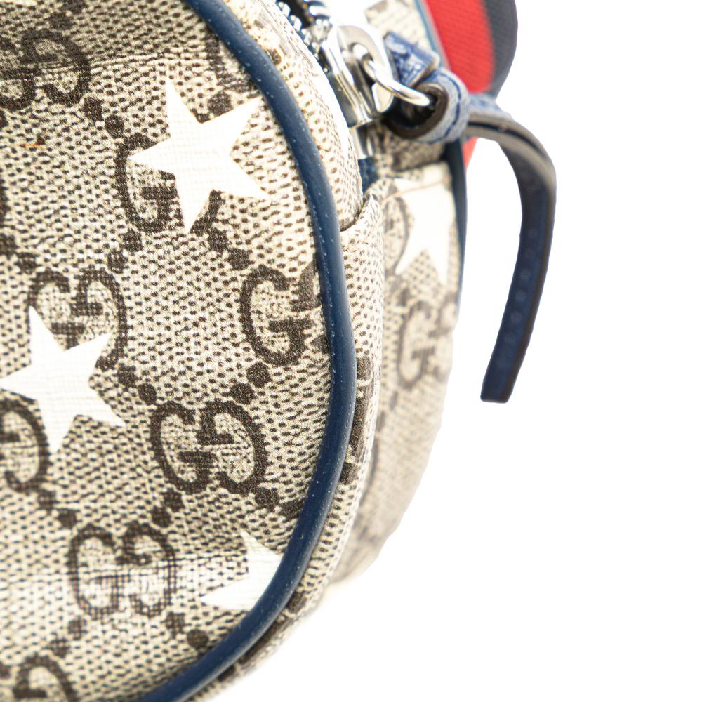 Gucci AB Gucci Brown Beige Coated Canvas Fabric Kids GG Supreme Stars Web Belt Bag Italy