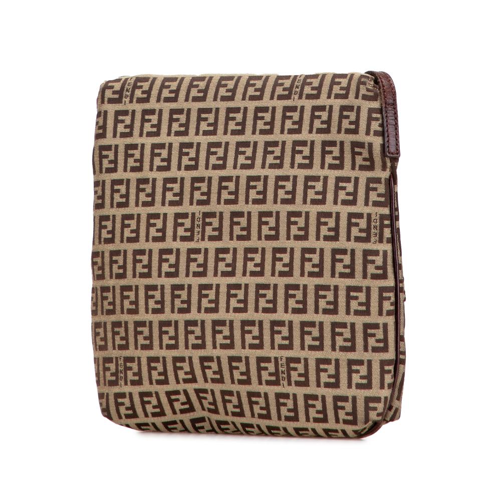 Fendi B Fendi Brown Beige Canvas Fabric Zucchino Crossbody Italy