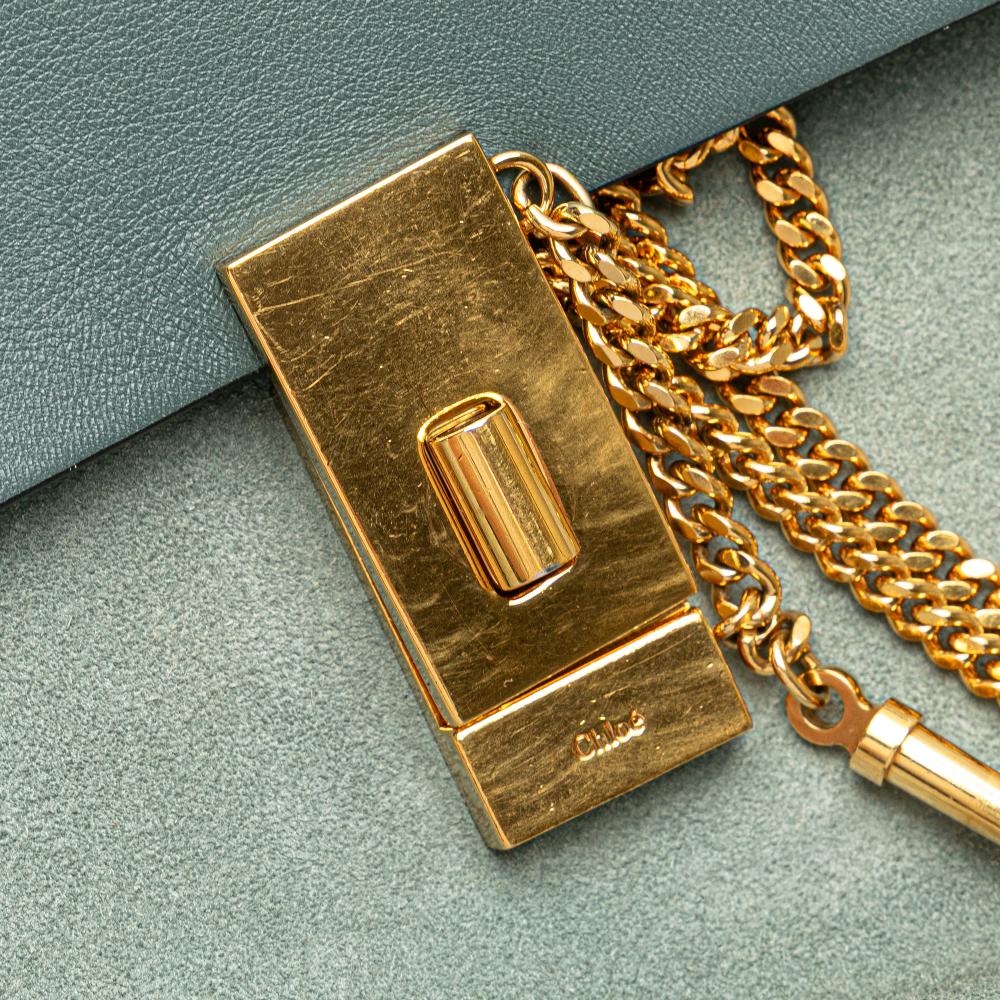 Chloé B Chloé Blue Peacock Suede Leather Small and Calfskin Drew Crossbody Italy