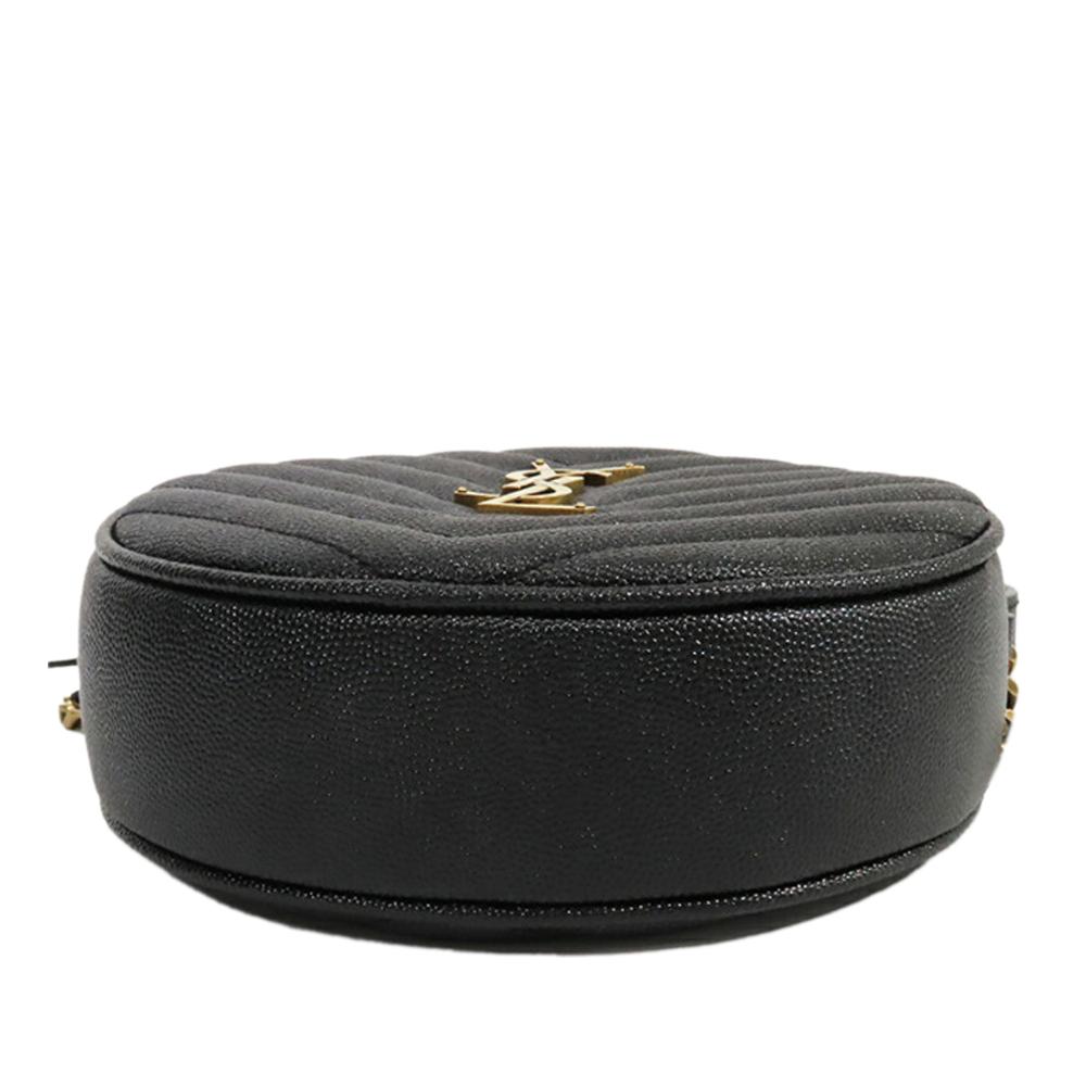 Saint Laurent AB Saint Laurent Black Calf Leather Grain De Poudre Chevron Round Vinyle Camera Bag Italy