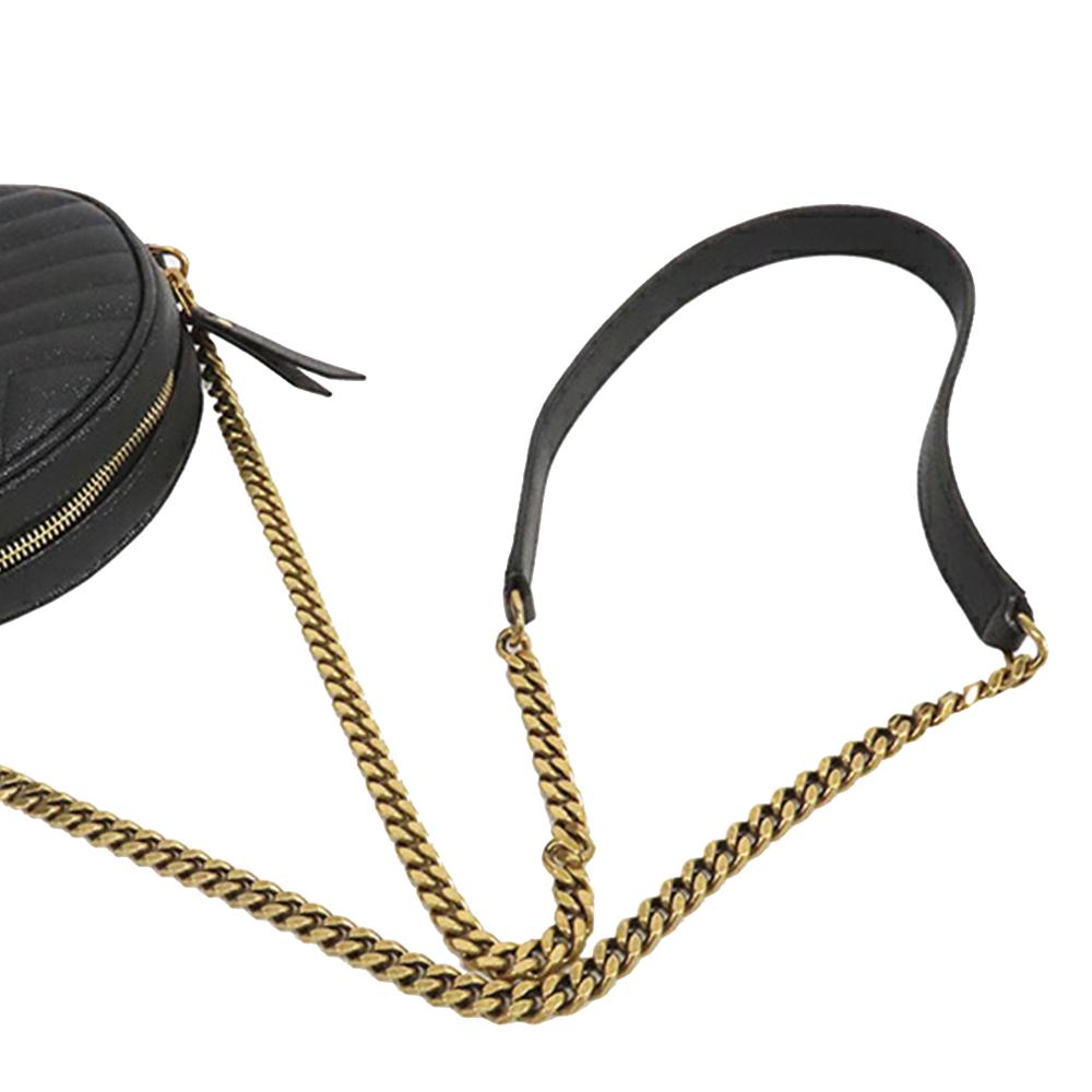 Saint Laurent AB Saint Laurent Black Calf Leather Grain De Poudre Chevron Round Vinyle Camera Bag Italy