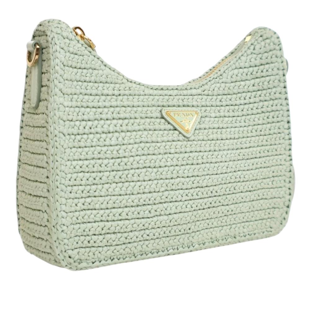 Prada AB Prada Green Mint Raffia Natural Material Yarn Effect Crochet Re Edition 2005 Satchel Italy