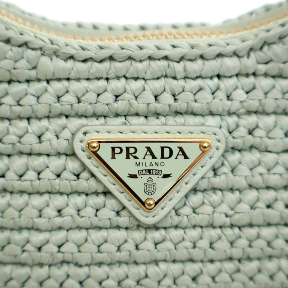 Prada AB Prada Green Mint Raffia Natural Material Yarn Effect Crochet Re Edition 2005 Satchel Italy