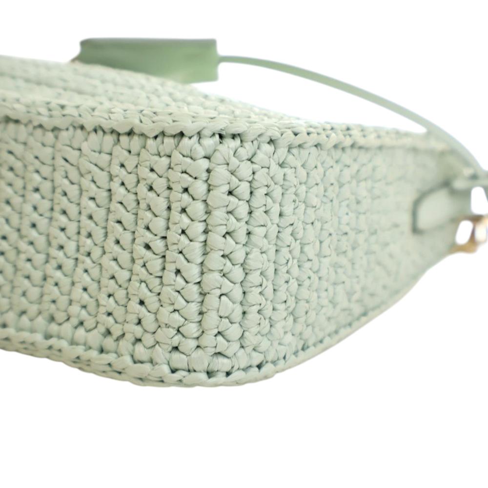 Prada AB Prada Green Mint Raffia Natural Material Yarn Effect Crochet Re Edition 2005 Satchel Italy